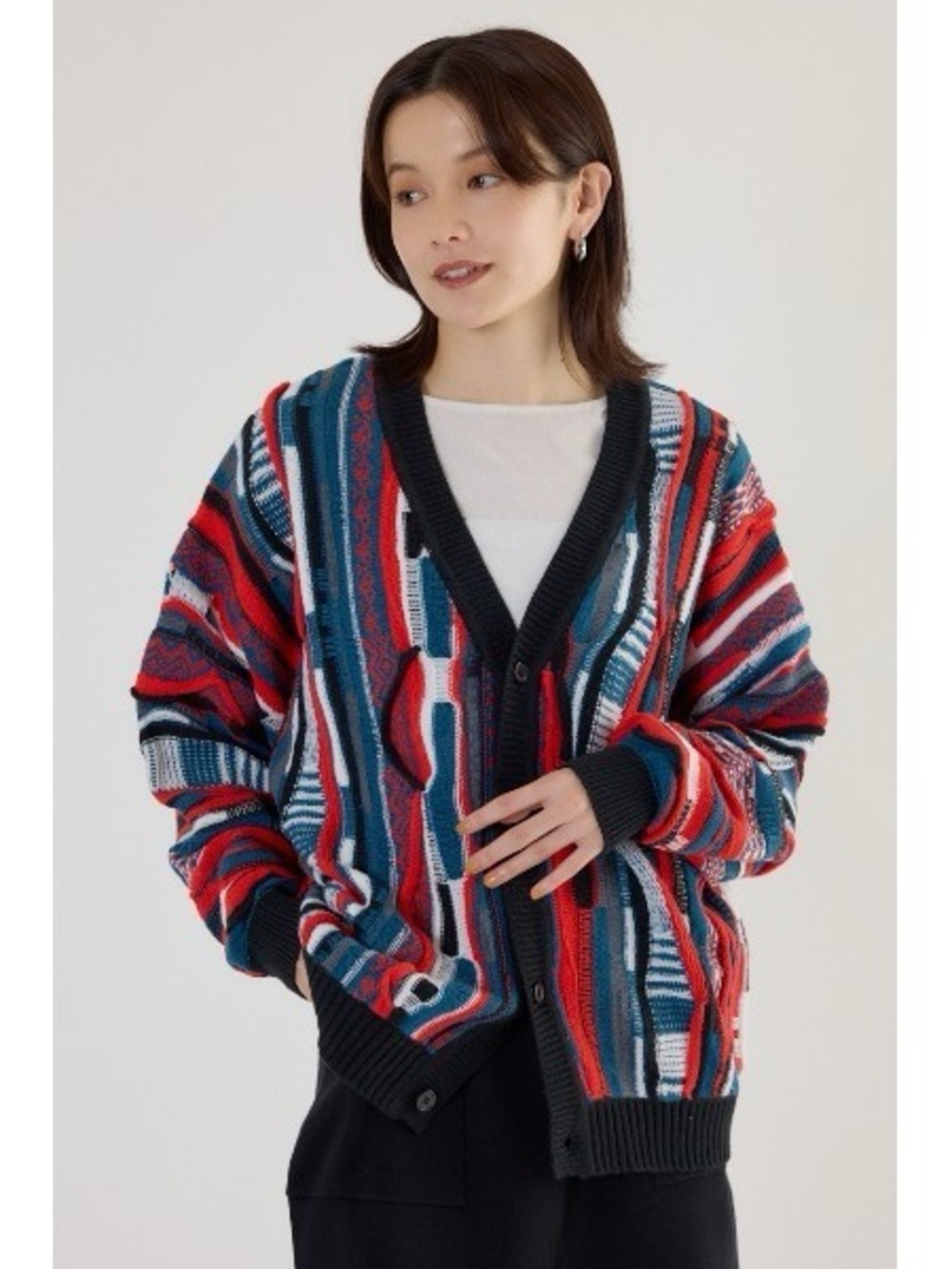 Rodeo Crowns V Neck 3D Knit Cardigan Sweater Eclectic Retro Streetwear L